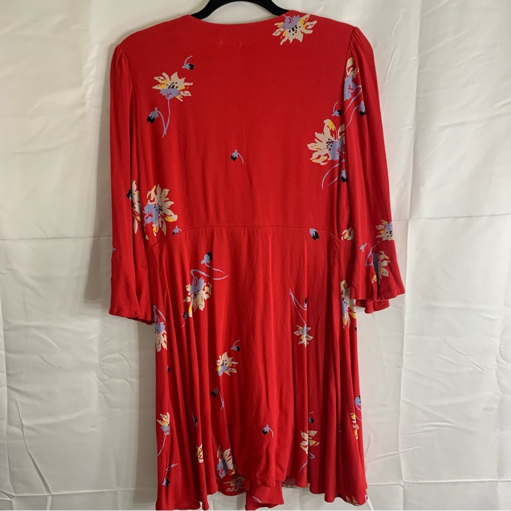 Free People Time On My Side Red Floral Wrap Mini Dress, size M - Picture 13 of 14